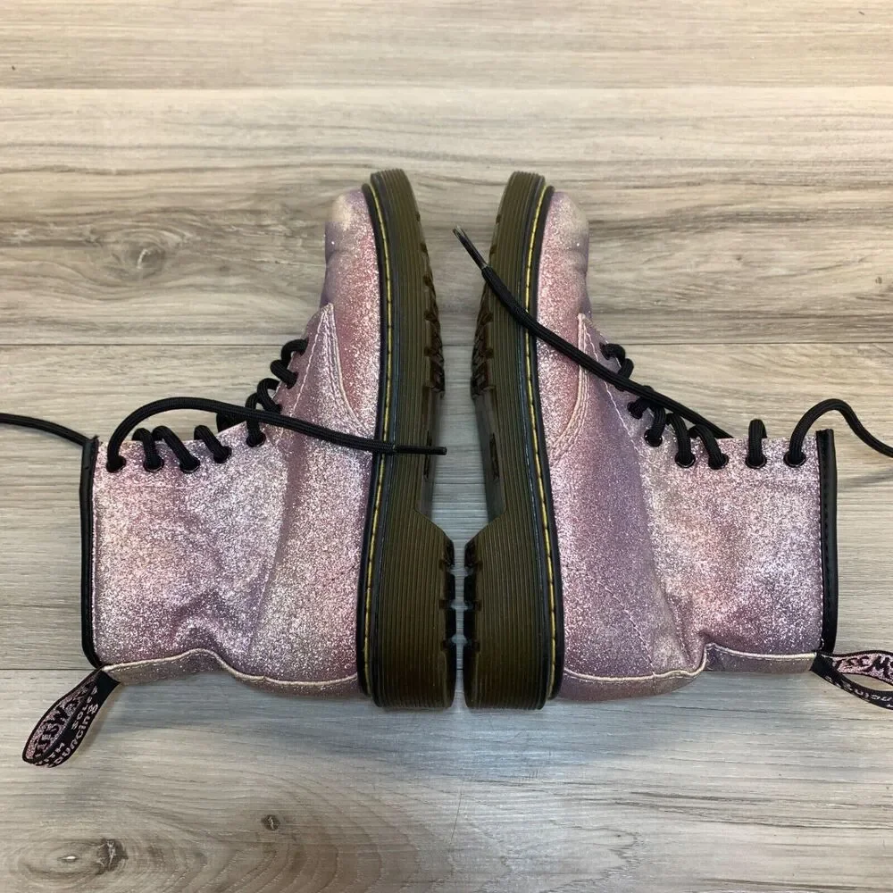 Dr. Martens Delaney Sparkly Combat Glitter Zip Lace Up Boots Kids Sz US 1‎ EU 32